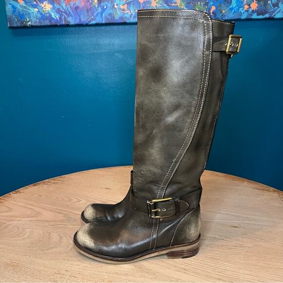 Lucky Brand Angelika Leather Riding Boots Pull On Buckle Slouchy Gray Women’s 6 - Picture 6 of 12